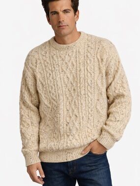 Aran Crafts Ireland Wool Cable Knit Sweater Fisherman Cream XL